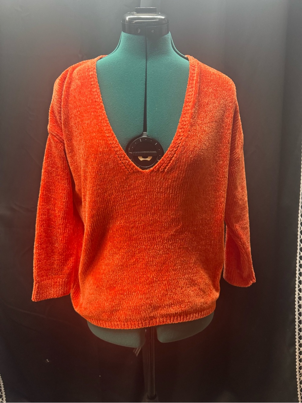 Express Orange V-Neck Chenille Sweater